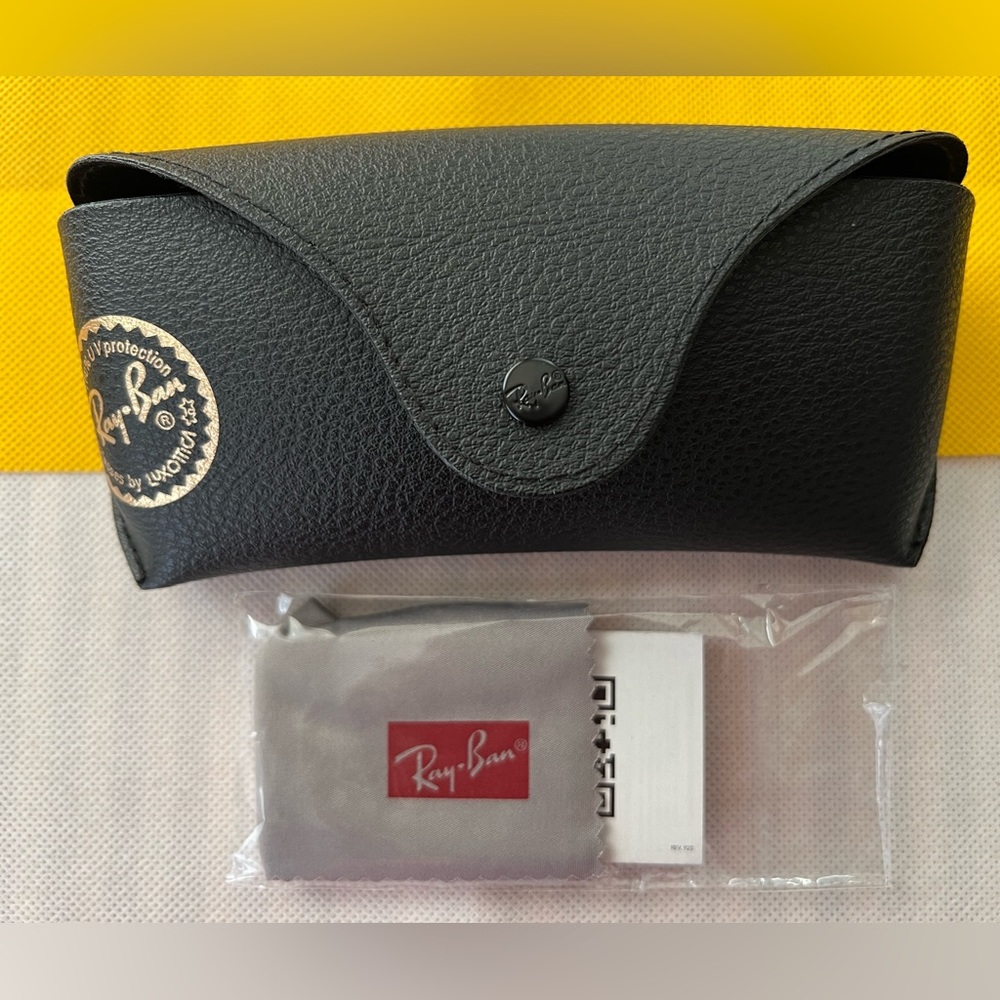 Ray Ban Black Leather Like Medium Case With Gold Stamp, Booklet Microfiber Cloth